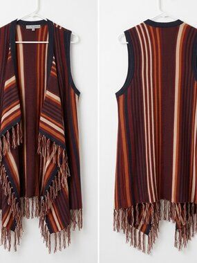 Absolutely Famous Striped Sleeveless Cardigan Frill